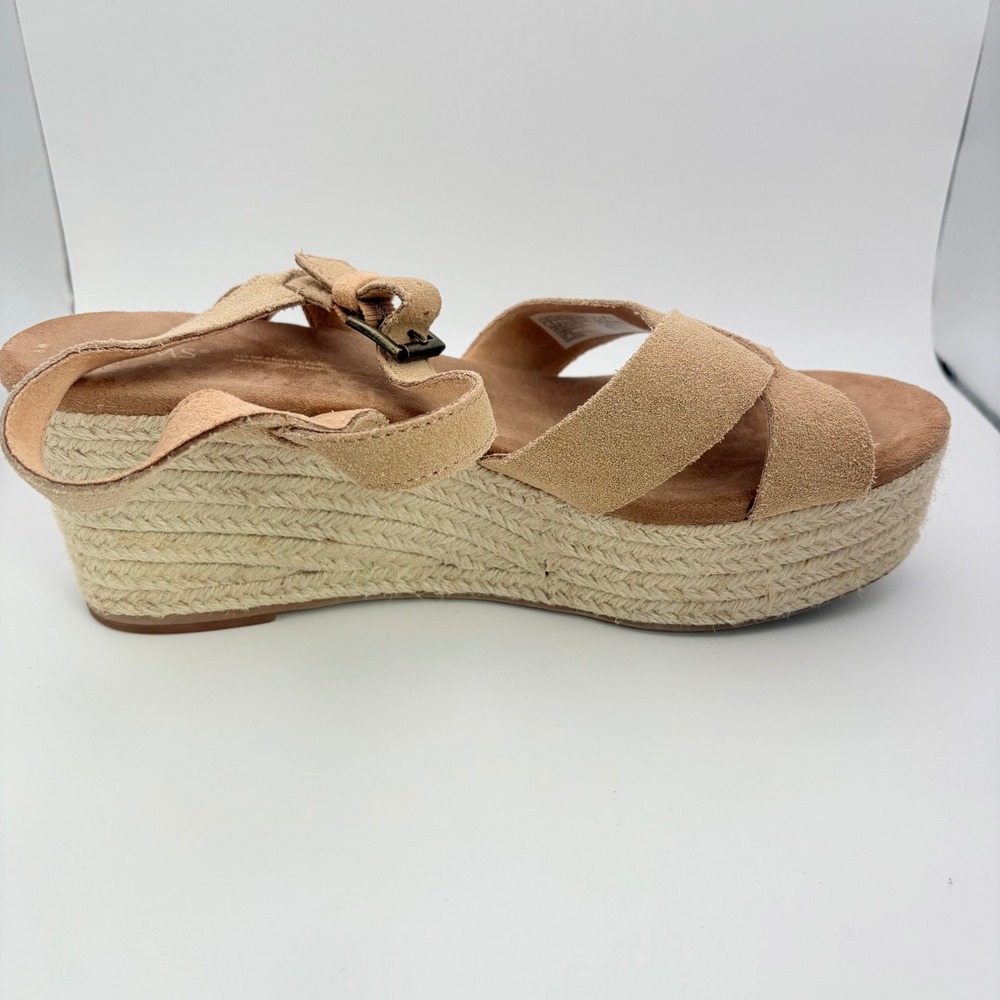 Toms Womens 9 Sandals Tan Suede Espadrille Willow Wedge Platform Honey 3.5" Heel - Picture 7 of 11